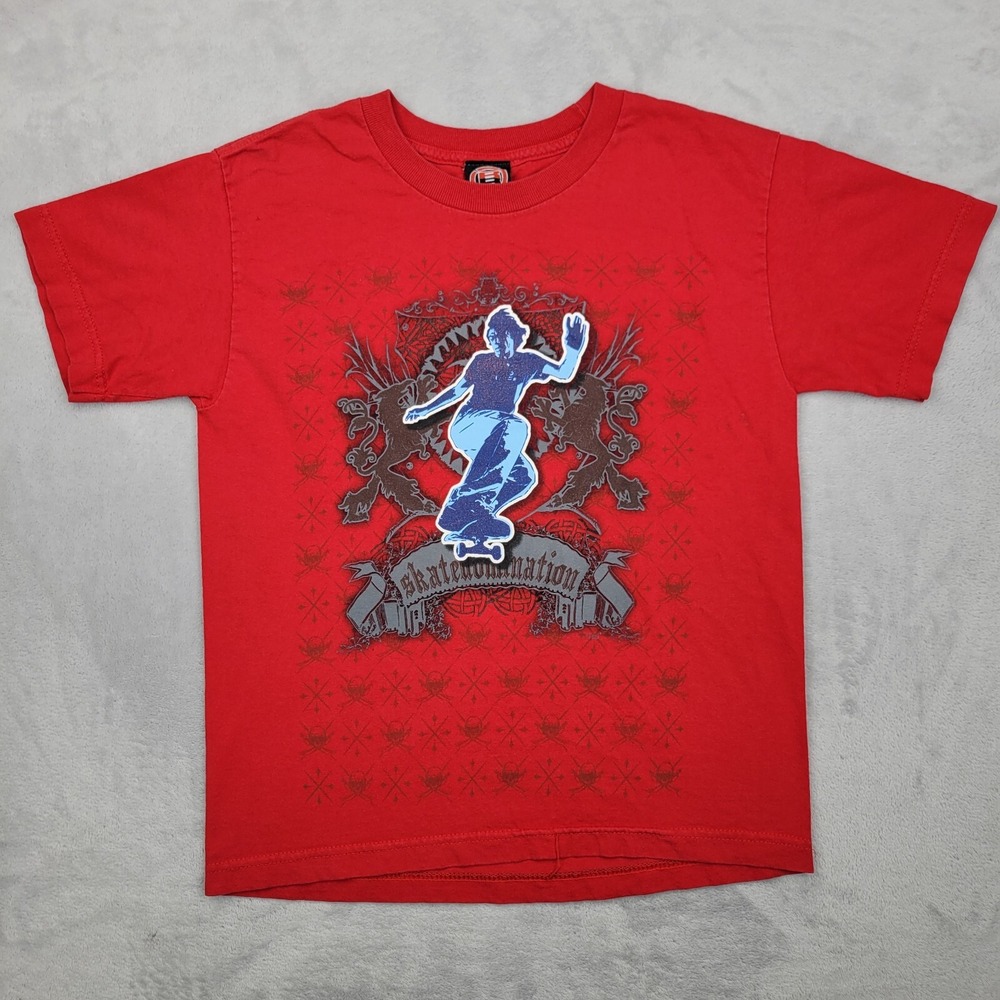 Rudeboyz‎ Shirt Medium Red Crewneck Skateboard Nation Skater Halfpipe Youth Kids